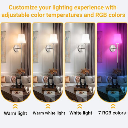 Peel and Stick Wall Sconces, Stick On Wall Sconce Set of 2, Battery Operated Wireless Wall Light, No Drill Adhesive Wall Lamp, Corn Bulb with 10000mAh Rechargeable Battery, Bedroom Wall Decor