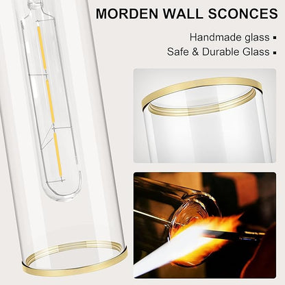 Wall Sconces Set of Two, Black and Gold Bathroom Wall Sconces with Clear Glass,Hardwired Modern Sconces Wall Decor Set of 2 Wall Light for Bathroom Mirror Bedroom Living Room Hallway Vanity