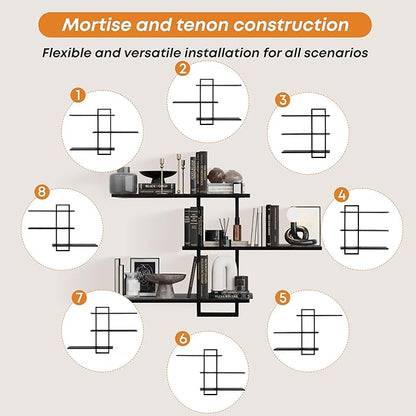 PHOENANCEE 3 Tier Wall Shelves,Decorative Floating Shelf for Wall,Plants Photo Shelf Storage Display Shelving Wood for Living Room Bedroom Kitchen Home Office Decor,Modern,Large,22 Inch(Black)