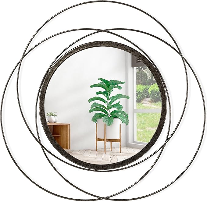 Circle Mirror Wall Decorative Metal Mirror Art Small Round Wall-Mounted Mirror Home Wall Decor for Bedroom Living Room Bathroom Entryway 16” x 16”