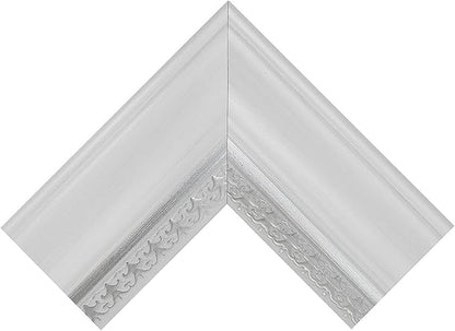 MCS 23x29 Large Wall Mirror, White Woodgrained Frame with Silver Embossed Detail & Beveled Detail Mirror, Vertical & Horizontal Wall Hanging Mirror for Bathroom, Bedroom & Livingroom