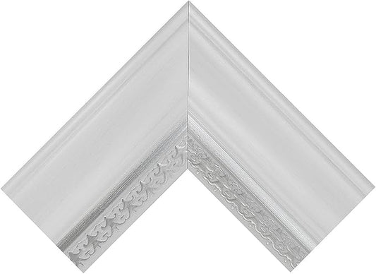 MCS 23x29 Large Wall Mirror, White Woodgrained Frame with Silver Embossed Detail & Beveled Detail Mirror, Vertical & Horizontal Wall Hanging Mirror for Bathroom, Bedroom & Livingroom