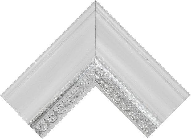 MCS 23x29 Large Wall Mirror, White Woodgrained Frame with Silver Embossed Detail & Beveled Detail Mirror, Vertical & Horizontal Wall Hanging Mirror for Bathroom, Bedroom & Livingroom