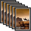 A PLUS MAX 12x18 Picture Frame Set of 6, Engineered Wood Frame Display Photo 11x17 with Mat or 12 x 18 without Mat, 12by18 Frame with Black Wood Grain for Wall - 6 Pack/Black/12 x18