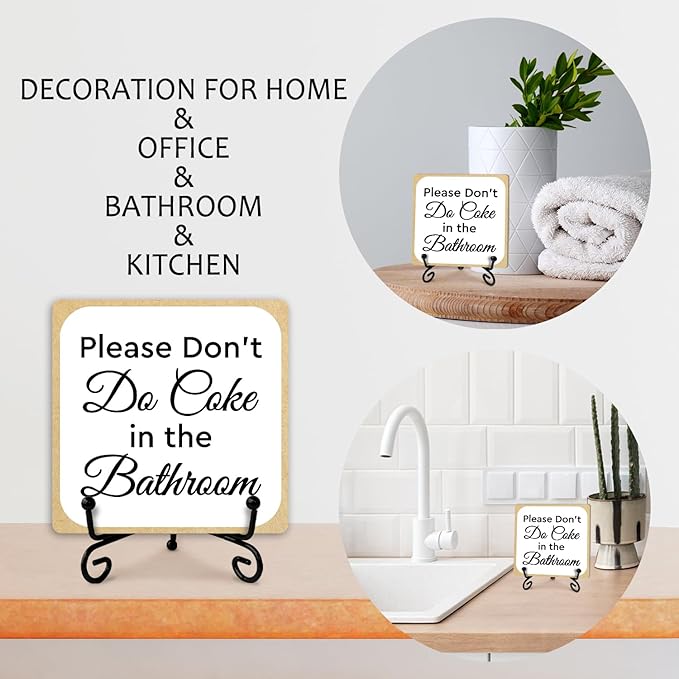 Please Dont Do Coke in the Bathroom Sign With Iron Support, Home Toilet Desk Bathroom Decor Wood Sign Shelf Decor Restroom Farmhouse Housewarming Gifts Table Centerpiece - (a029)
