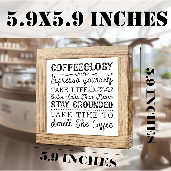 Coffees Decor Sign Coffeeology Wood Decoration Sign Farmhouse Cafe Signs Funny Coffee Bar Accessories Wall Decor for Kitchen Home Office Bar Coffees Lover Gifts for Women Men 5.9x5.9 Inch