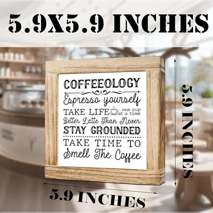 Coffees Decor Sign Coffeeology Wood Decoration Sign Farmhouse Cafe Signs Funny Coffee Bar Accessories Wall Decor for Kitchen Home Office Bar Coffees Lover Gifts for Women Men 5.9x5.9 Inch