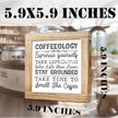 Coffees Decor Sign Coffeeology Wood Decoration Sign Farmhouse Cafe Signs Funny Coffee Bar Accessories Wall Decor for Kitchen Home Office Bar Coffees Lover Gifts for Women Men 5.9x5.9 Inch