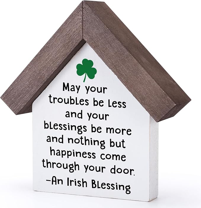 MBL St Patrick's Day Decoration - Happy Saint Patricks Day Accessories Gifts Green Shamrock Home Table Office Shelf Spring Tiered Tray Decor Centerpiece for Women Men, Wood Irish Blessing Sign