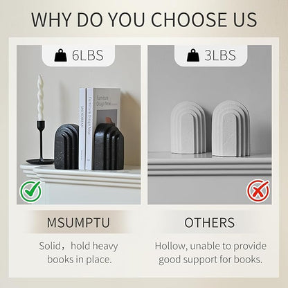 Decorative Bookends for Shelves, Set of 2 Book Ends for Heavy Books, Layered Arch Design Black Bookend