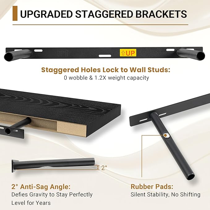 Black Floating Shelves for Wall 24 Inches Long, 12