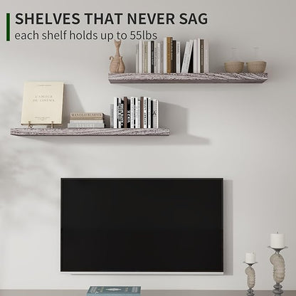 Marsmiles Wood Floating Shelves for Wall Set of 2, 36 Inch Wide Rustic Wooden Floating Shelves, Invisible Wall Mounted Display for Living Room Bedroom Kitchen Bathroom Office, Weathered