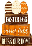 Easter Decorations - Easter Egg Carrot Field Tiered Tray Decor - Wooden Farmhouse Easter Tabletop Sign with Eggs & Carrot Theme - Rustic Spring Home Decor for Shelf Mantel Kitchen - Spring Home Decor for Living Room, Kitchen Counter