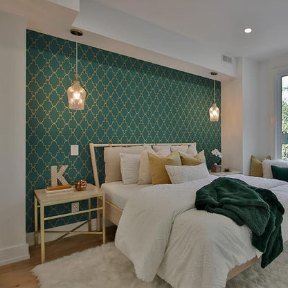 Timeet Modern Wallpaper Peel and Stick Geometric Gold and Green Contact Paper 17.7"x393.7" Removable Self Adhesive Wallpaper for Bedroom Living Room Wall Decor Vinyl
