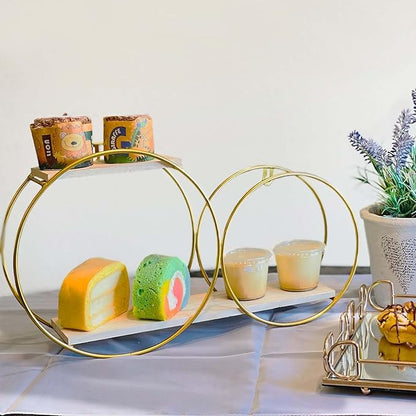Efavormart 2-Tier Geometric Floating Shelf, Wall Hanging Shelves with Gold Double Hoop Design - 10" H x 18" L for Living Room, Bedroom, Kitchen, Bathroom, Study Room, Garden Sheds, Wall Decoration