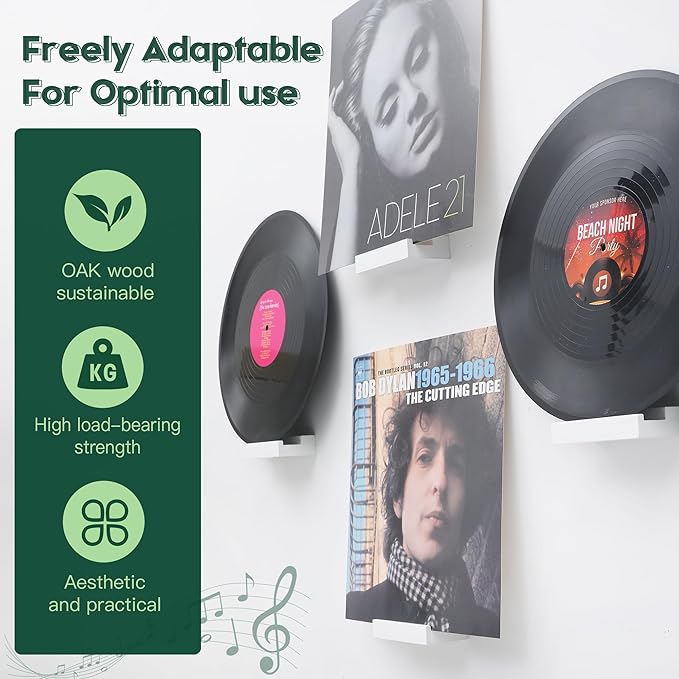 Wood Vinyl Record Shelf Wall Mount, Small Wall Record Holder Display Shelf, Vinyl Record Shelves Record Album Display Holder for LP, CD, Book Art Storage Vintage Home Decor (12, White)