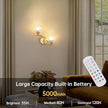Battery Operated Wall Sconce, 2-Lights Vinatge Brass Wall Lighting with Clear Tluip Shade Rechargeable Bulb with Remote for Living Room, Bedroom