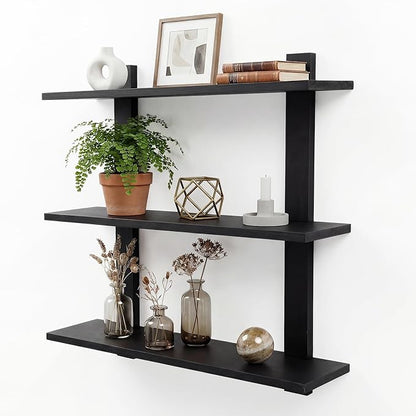 PHOENANCEE 3 Tier Floating Shelves,Long Wall Shelf,Over The Toilet Shelves Bathroom Hanging Display Storage Rustic for Living Room Bedroom Kitchen Office Coffee Bar Decor Decorative,24 Inch