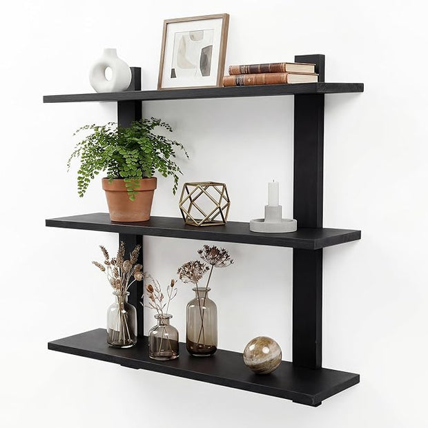PHOENANCEE 3 Tier Floating Shelves,Long Wall Shelf,Over The Toilet Shelves Bathroom Hanging Display Storage Rustic for Living Room Bedroom Kitchen Office Coffee Bar Decor Decorative,24 Inch