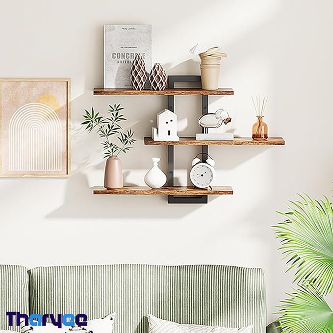 Floating Shelves for Wall Decor, 3 Tier Wall Mounted Storage Shelves, Bathroom Shelves, Decorative Hanging Storage Shelf for Living Room, Bedroom, Kitchen (Brown, 3 Tier)