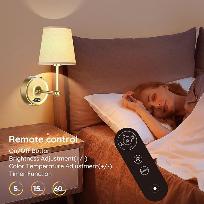 Battery Operated Wall Sconces Set of Two [8000mAh Detachable & Rechargeable Battery] 3 Color Temperature & Dimmable Lamp with LED Display & Remote, Wireless Wall Light for Bedroom & Living Room