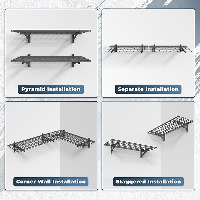 2 Pack Heavy Duty Garage Wall Shelving Set (1.5x4ft), Wall Mounted Garage Shelves 700lbs Capacity, 18