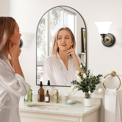 Black Arched Bathroom Mirror for Wall 30"X20" Wall Mirror for Living Room, Bedroom, Bathroom, Dressing Room Hanging Vanity Mirror for Wall Decoration.