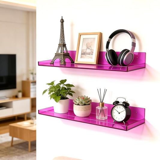 Floating Shelves for Wall Acrylic Wall Shelves for Bedroom Bathroom Living Room Kitchen 16.5X5.5'', Pack of 2, Purple