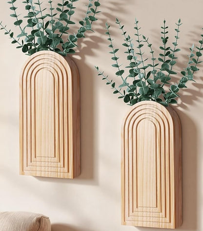 Wooden Wall Vase Set of 2, Wall Hanging Planter Modern Farmhouse Wall Decor for Boho Wall Decor for Indoor Entryway Hallway Bathroom Living Room Dining Room