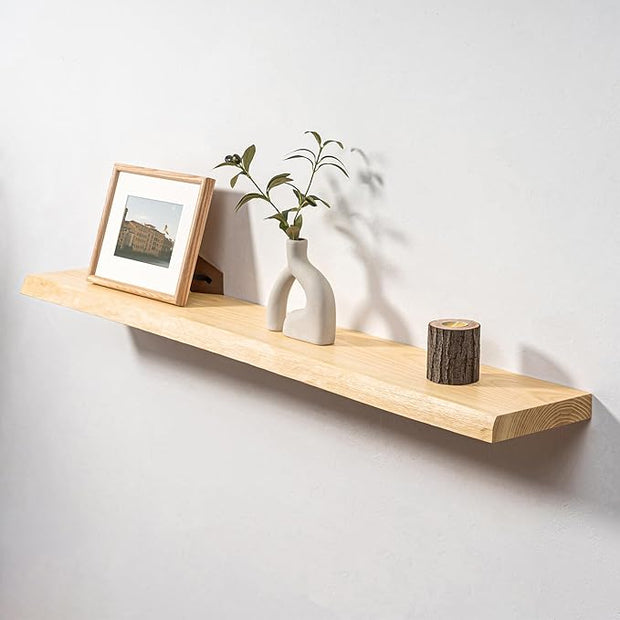Axeman 48" Solid Wood Floating Shelves for Wall Decor, USA-Sourced Rustic Ash Wood Live Edge Shelf with Upgraded Heavy Invisible Bracket, Wall Mounted Shelf for Kitchen Bathroom Living Room, Natural