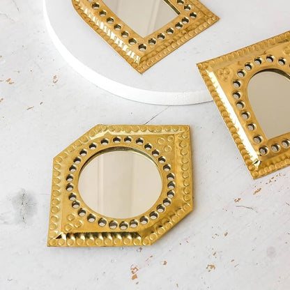 Set of 5 Small Decorative Wall Mirrors – Gold Brass Handmade Mirror Set | Octagon, Arched, Horizontal Oval, Square and Diamond Shapes | Living Room, Bedroom, Home Wall Hanging Mirrors Decor
