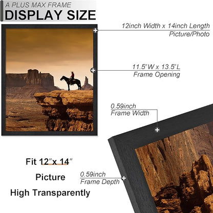 A PLUS MAX 12x14 Picture Frame Set of 6, Black Engineered Wood Frame for 12 x 14 Inch Picture Poster Photo, Light Weight 12 by 14 Frame with Wood-grain for Wall - 6 Pack/Black/12 x14