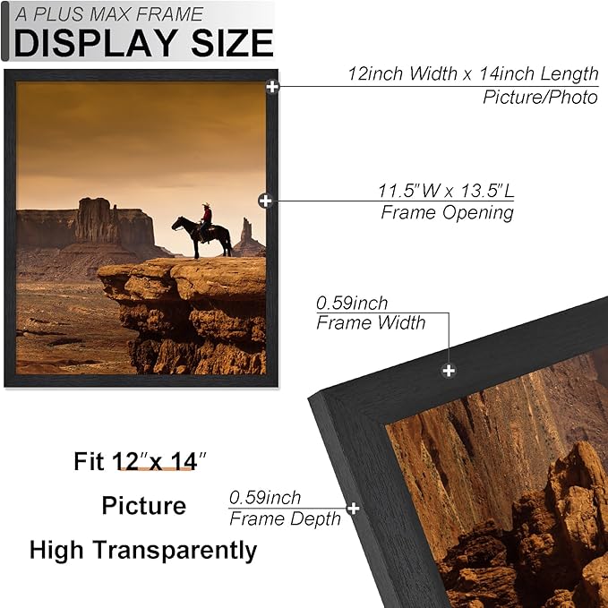 A PLUS MAX 12x14 Picture Frame Set of 6, Black Engineered Wood Frame for 12 x 14 Inch Picture Poster Photo, Light Weight 12 by 14 Frame with Wood-grain for Wall - 6 Pack/Black/12 x14