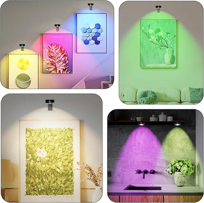 Starxing 3 Pack Picture Lights for Wall, 2000mAh Battery Magnetic Led Painting Light with Remote, Dimmable and Timer, 16 RGB Colors, Cordless Art Display Light for Wall Decor Frames (Black)
