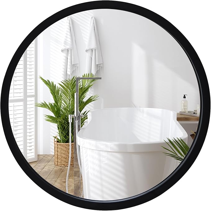 Americanflat 20" Round Mirror - Hanging Mirrors with Durable Frame - Modern Mirror for Bathroom, Bedroom, Living Room - Mirrors for Wall Display and Home Decor - Black