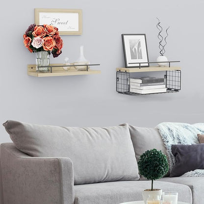 Floating Shelves with Sweet Home Sweet Wall Decor Sign， Wall Shelves for Bathroom/Living Room/Kitchen/Bedroom, (Black-Natural-Black) Floating Bathroom Shelves