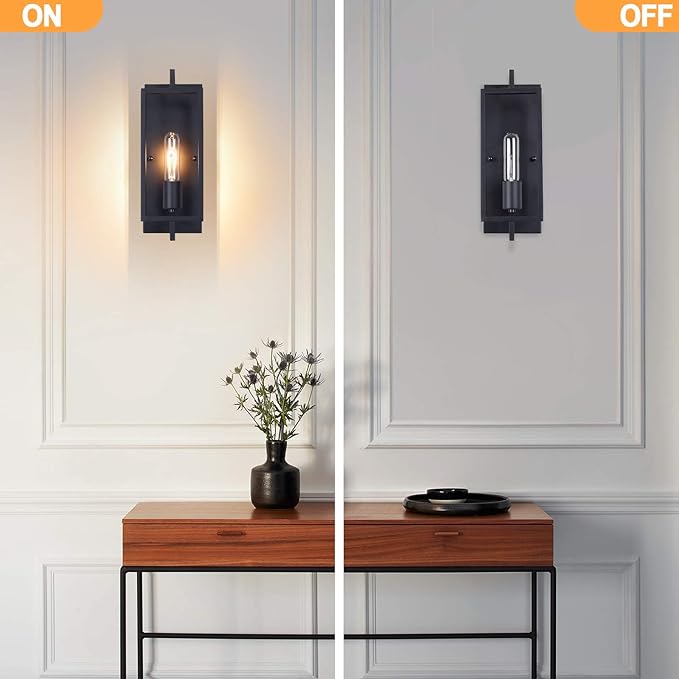 Industrial Wall Sconces Set of 2, Vintage Light Fixture Large, E26 Base, Matte Black Metal Wall Mount Lamp, Modern Indoor Lighting Hardwired