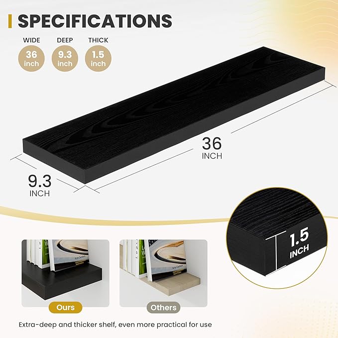 36 Inch Floating Shelves, 9.3