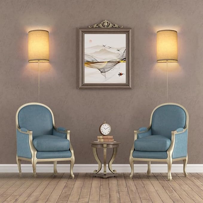 Wall Sconce Light Plug in, Dimmable Sconces Wall Decor Set of 2, Stick on Wall Lights for Bedroom Living Room Hallway, Plug in Wall Sconces with Remote, LED Bulbs Included