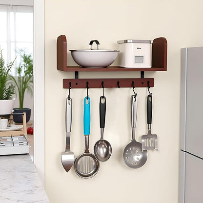 Selling at a Loss Promotion,Wooden Shelf with Hooks - Multipurpose Organizer for Kitchen, Books, Kitchen Shelf - Wall Mounted Natural Wood Storage Rack for Home，Floating Book Shelves