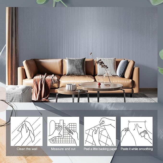 wishFIRE Grey Blue Textured Peel and Stick Wallpaper 15.7"×472" Contact Paper Wood Look Wall Paper Self Adhesive Waterproof Vinyl Wallpaper for Bedroom Kitchen Cabinets Countertop