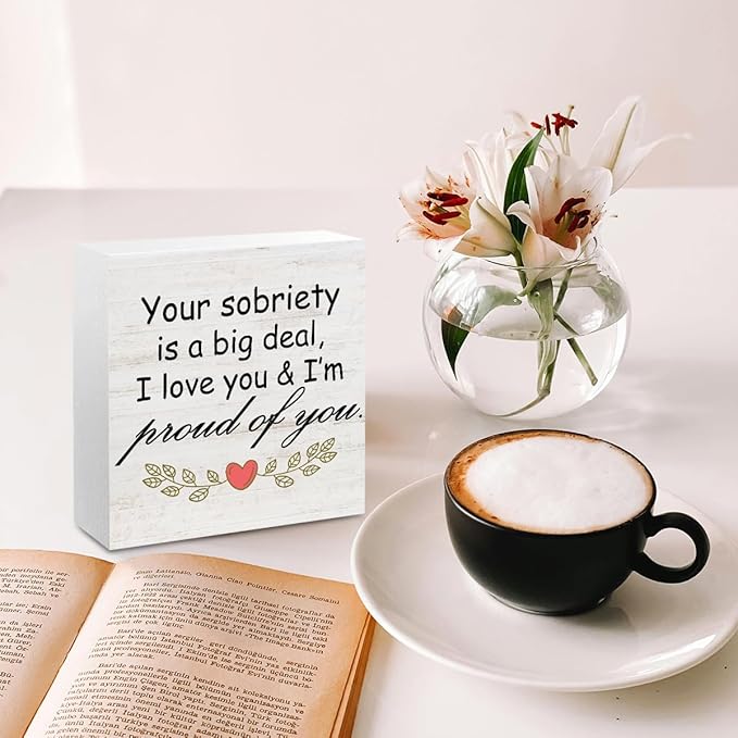 Sobriety Gifts for Women Wood Box Sign - Your Sobriety is a Big Deal, Encouraging Recovery Gifts Accessories Wood Plaque, Motivational Gifts for Women Woods Table Decorative Signs for Office Home Dorm