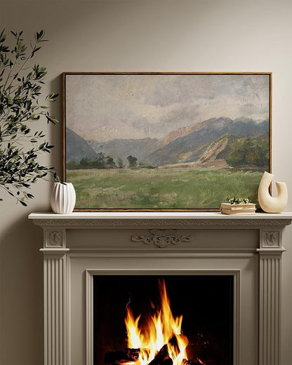 InSimSea Framed Canvas Wall Art Vintage Decor, Prairie Mountain Landscape Paintings, Large Prints, Farmhouse Decor, Natural Scenery Hanging Wall Decorations for Living Room Bedroom, 24"x36"