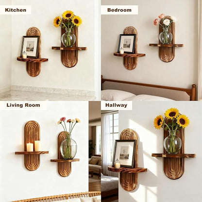 2 Pack Boho Wall Hanging Shelf - Handmade Rainbow Arch Floating Shelves Trinket Storage Rack Vintage Wood Wall Decor for Bedroom Living Room Nursery Bathroom