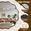 20 Inch Scalloped Round Wall Mirror, Black Wavy Edge Frame Circle Mirror for Bathroom, Bedroom, Entryway, Living Room for Wall Decor