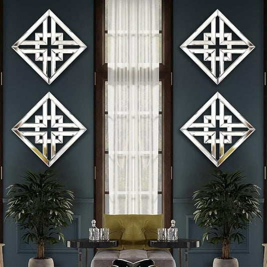 Decor Mirror Size 12x12 inches Square Mirrored Silver Wall Decorative Mirror with Beveled Edge Modern Fashionable Wall-Mounted Mirrors