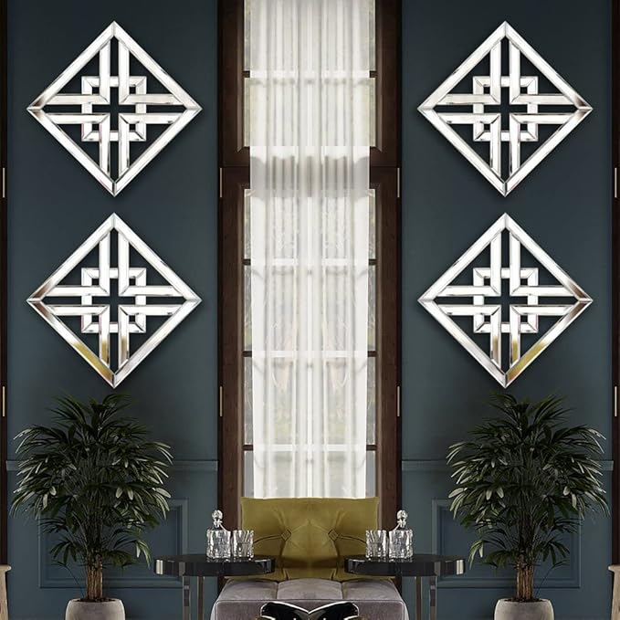 Decor Mirror Size 12x12 inches Square Mirrored Silver Wall Decorative Mirror with Beveled Edge Modern Fashionable Wall-Mounted Mirrors
