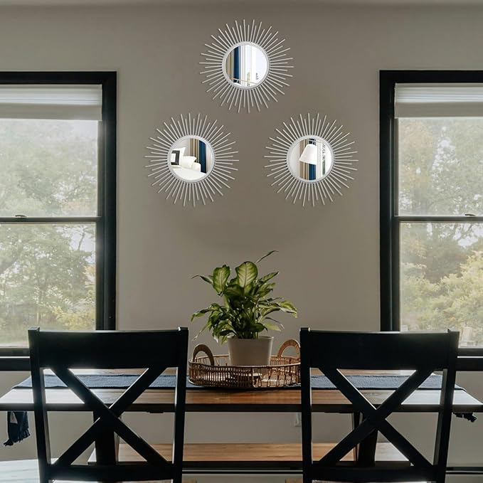 Cityelf 3 Set Sunburst Mirrors for Wall Decorative Metal Mirrors Small Mirror Sets Decor Hanging Mirror Wall Sculpture for Bedroom Living Room Entryway