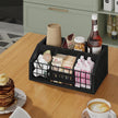 YINMIT Coffee Station Organizer for Countertop, Wood Coffee Bar Organizer with Removable Dividers for Pods, Syrup, Cups, Stirrer, Tea - Office Bar Accessories, Iron Wire-Black