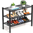 RONGJlA 3 Tier Bamboo Shoe Rack for Closet Free Standing Wood Shoe Shelf Storage Organizer for Entryway Small Space Stackable, Black